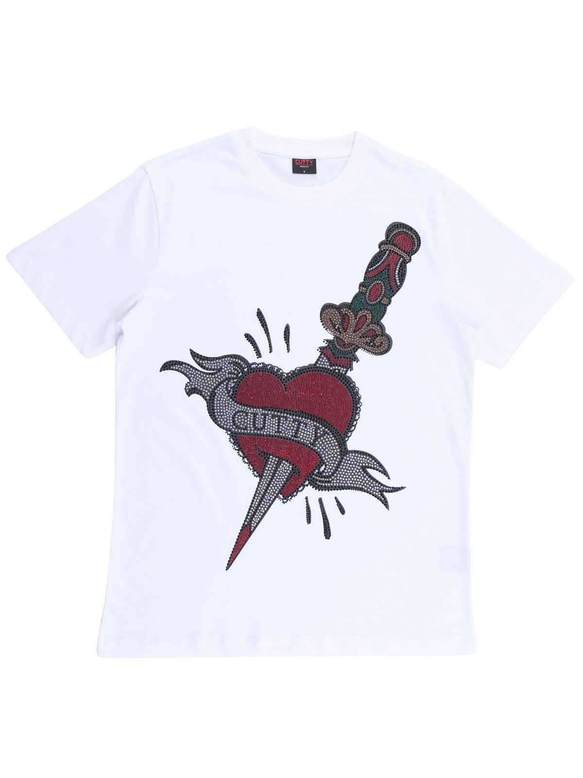 Cutty T-Shirt Bling Dagger In Heart White