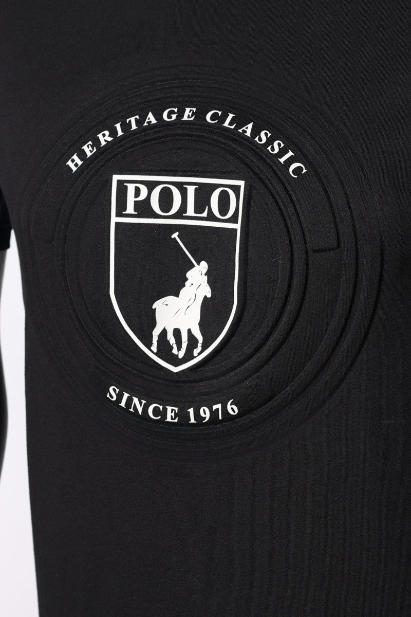 Polo T-Shirt Embossed Crest Black