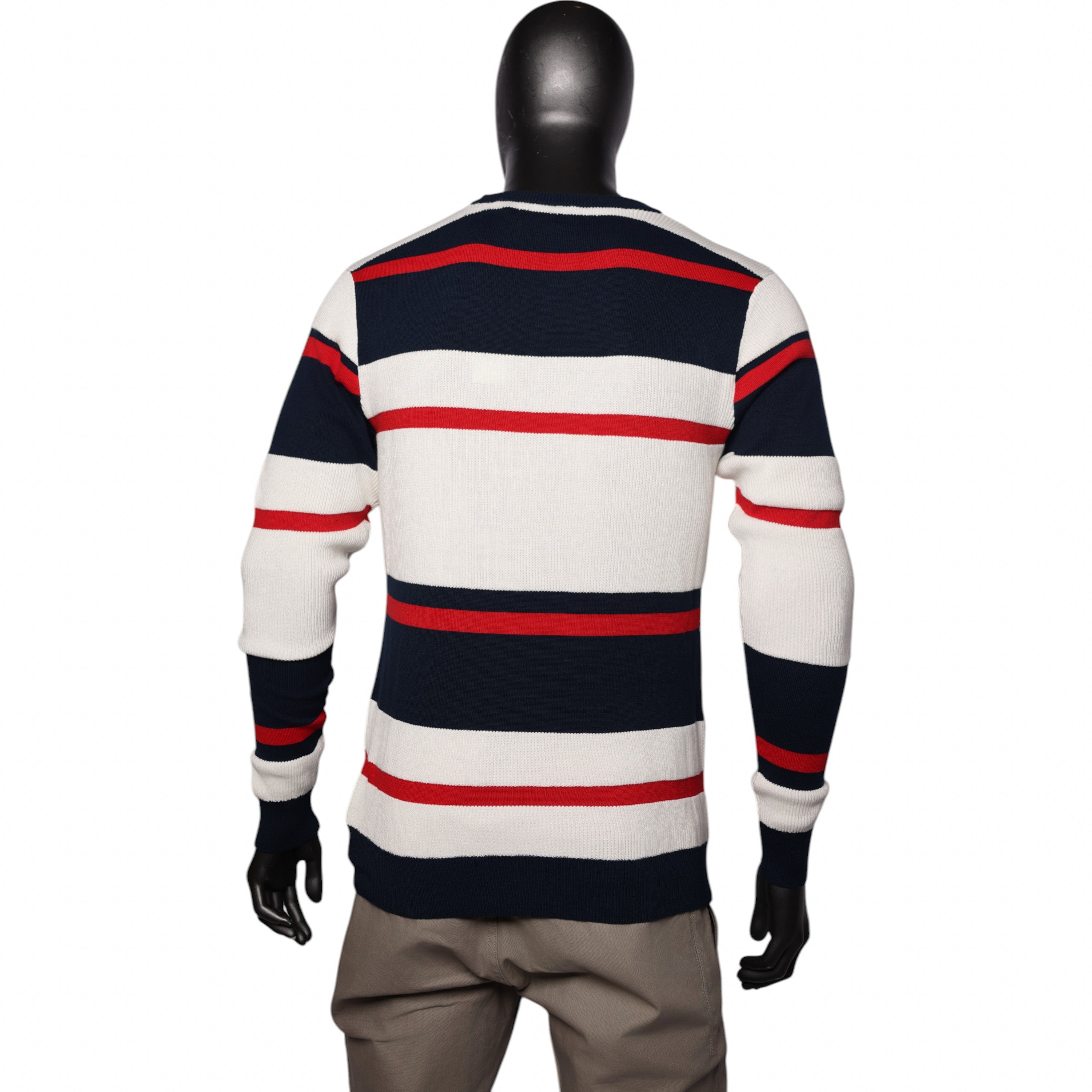 Polo Sweater Textured Stripe Logo Navy-White-Red