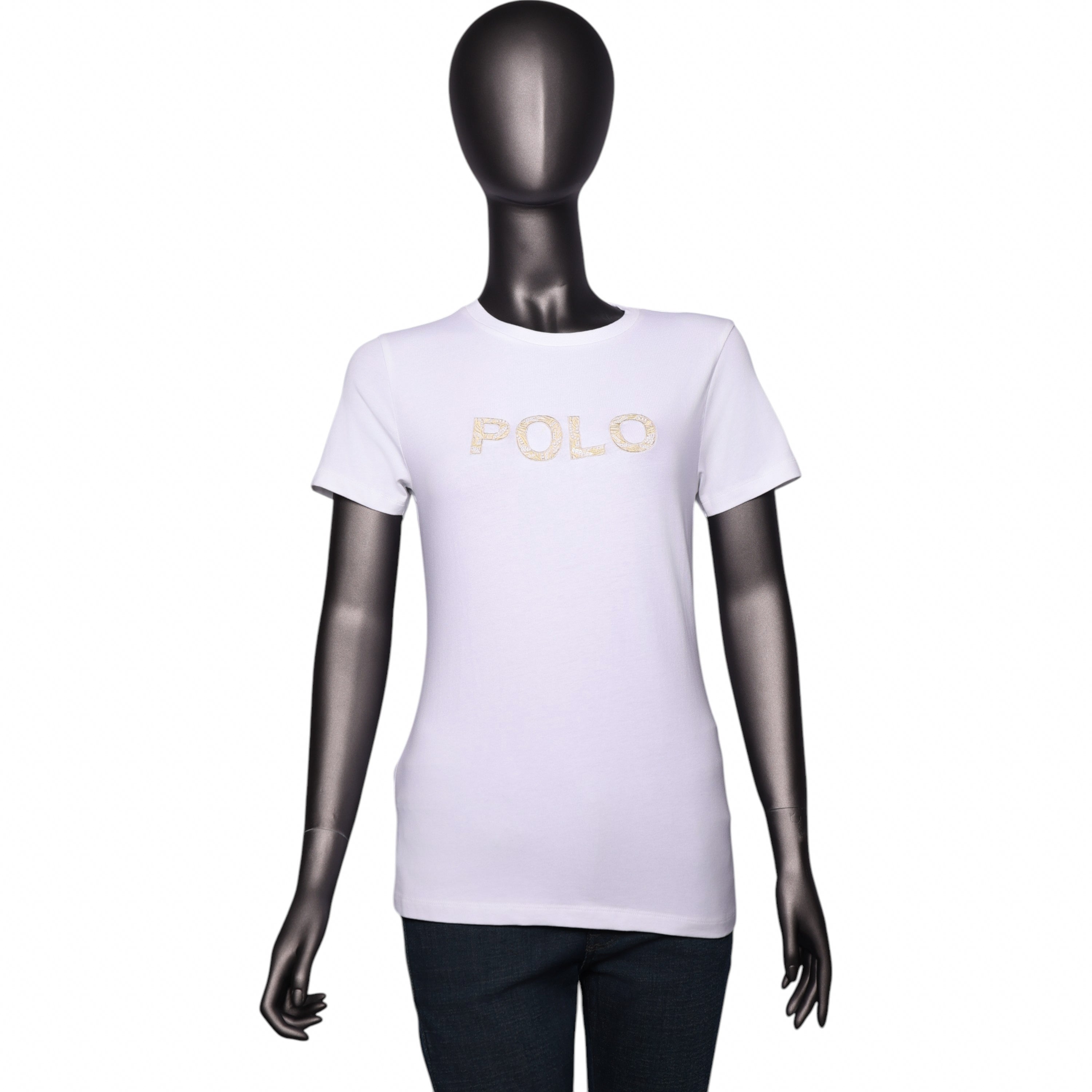 Polo T-Shirt Ladies Zoe Beaded Embroidered White