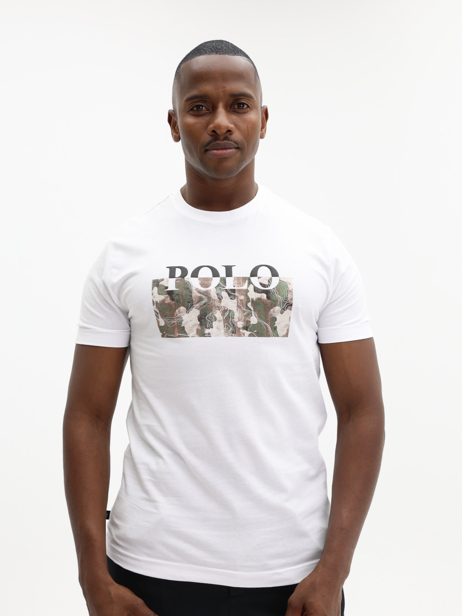POLO T-SHIRT TYPOGRAPHY PRINTED WHITE