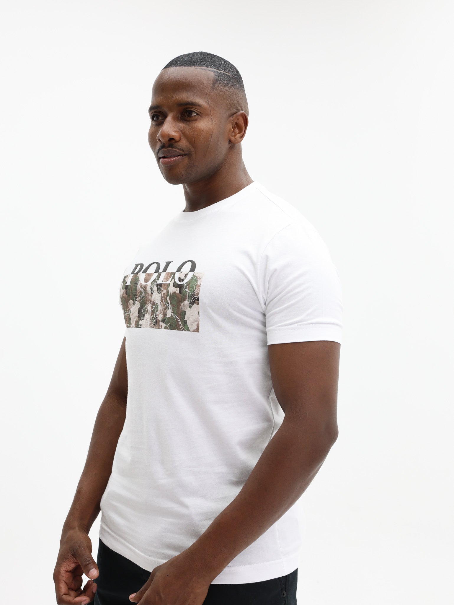 POLO T-SHIRT TYPOGRAPHY PRINTED WHITE