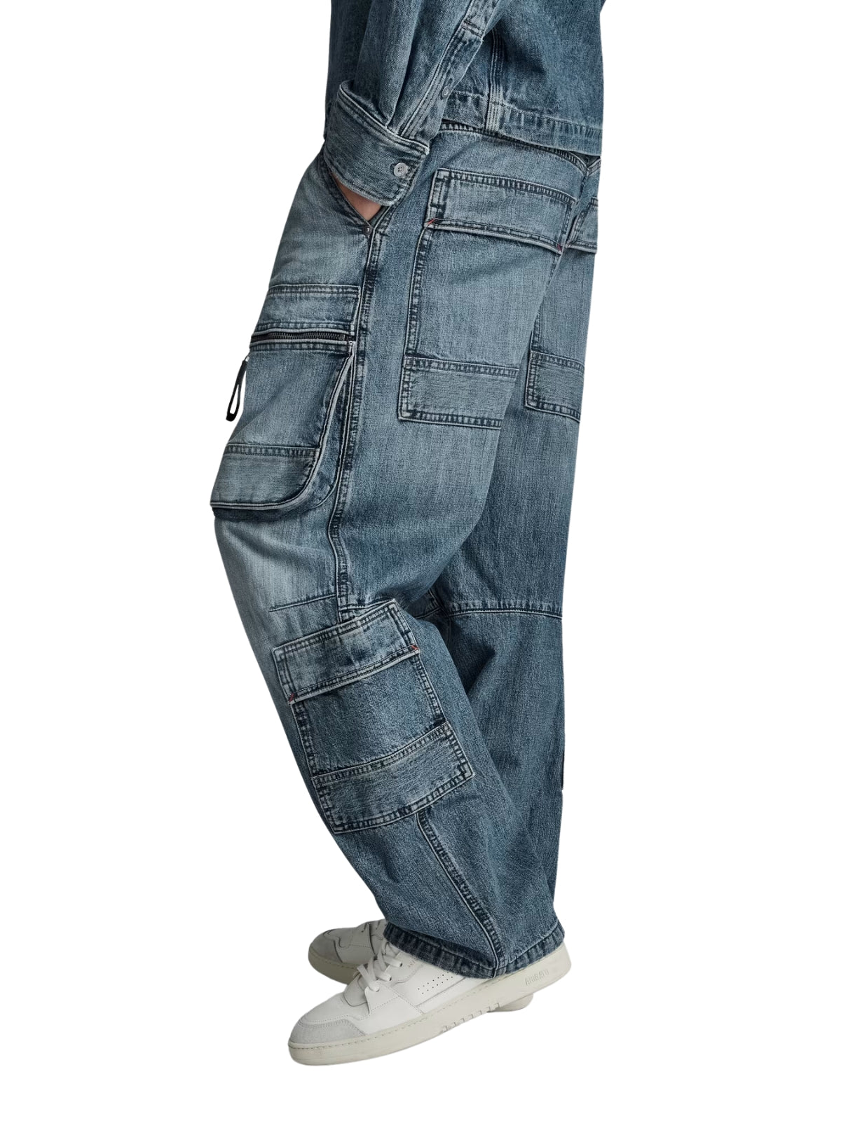 G-Star Cargo Pants Multi Pocket Relaxed Faded Denali Blue Destroyed