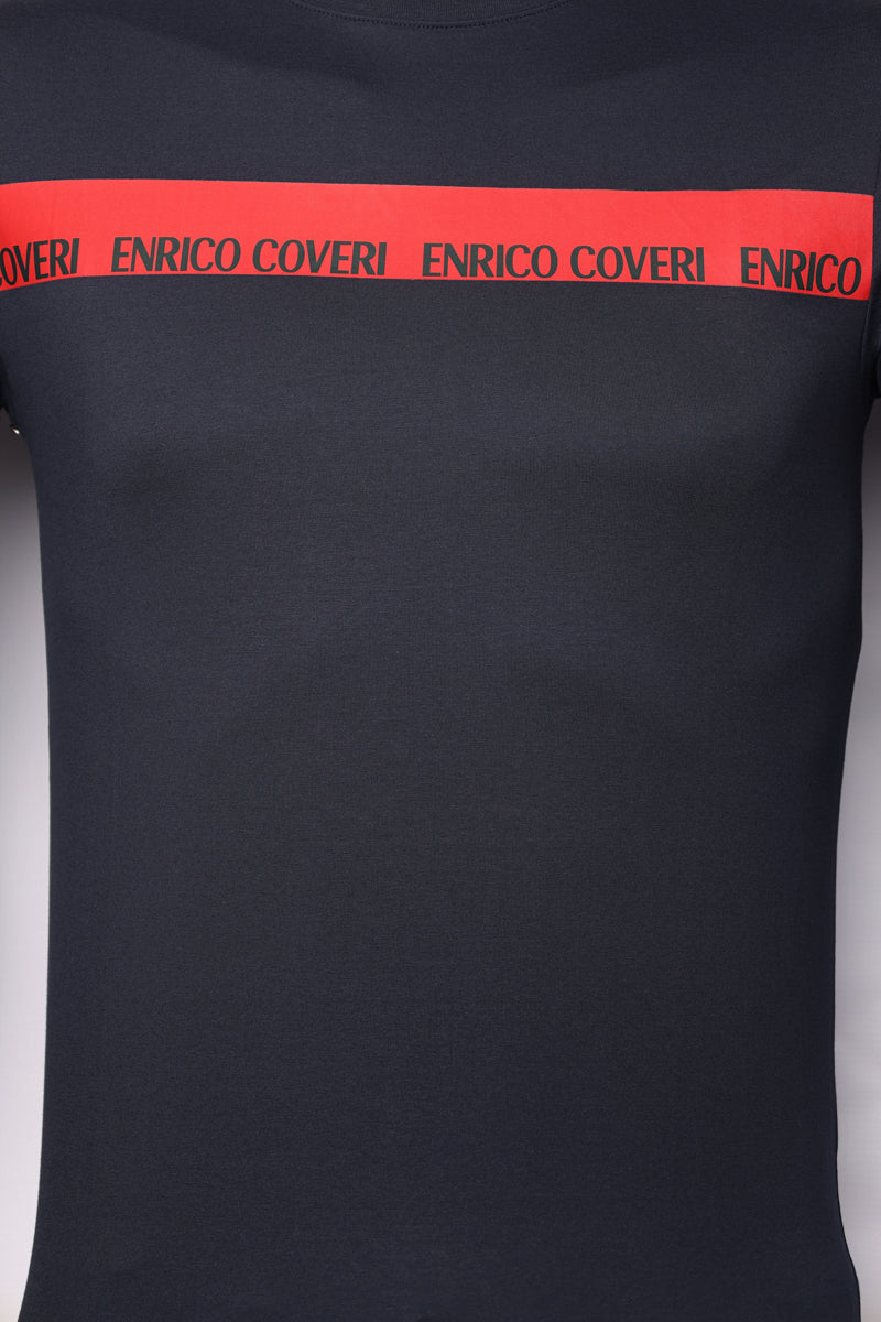 Enrico T-Shirt Tape Logo Navy Red