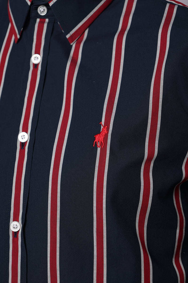 Polo Shirt Long-Sleeve Geoff Stripe Navy