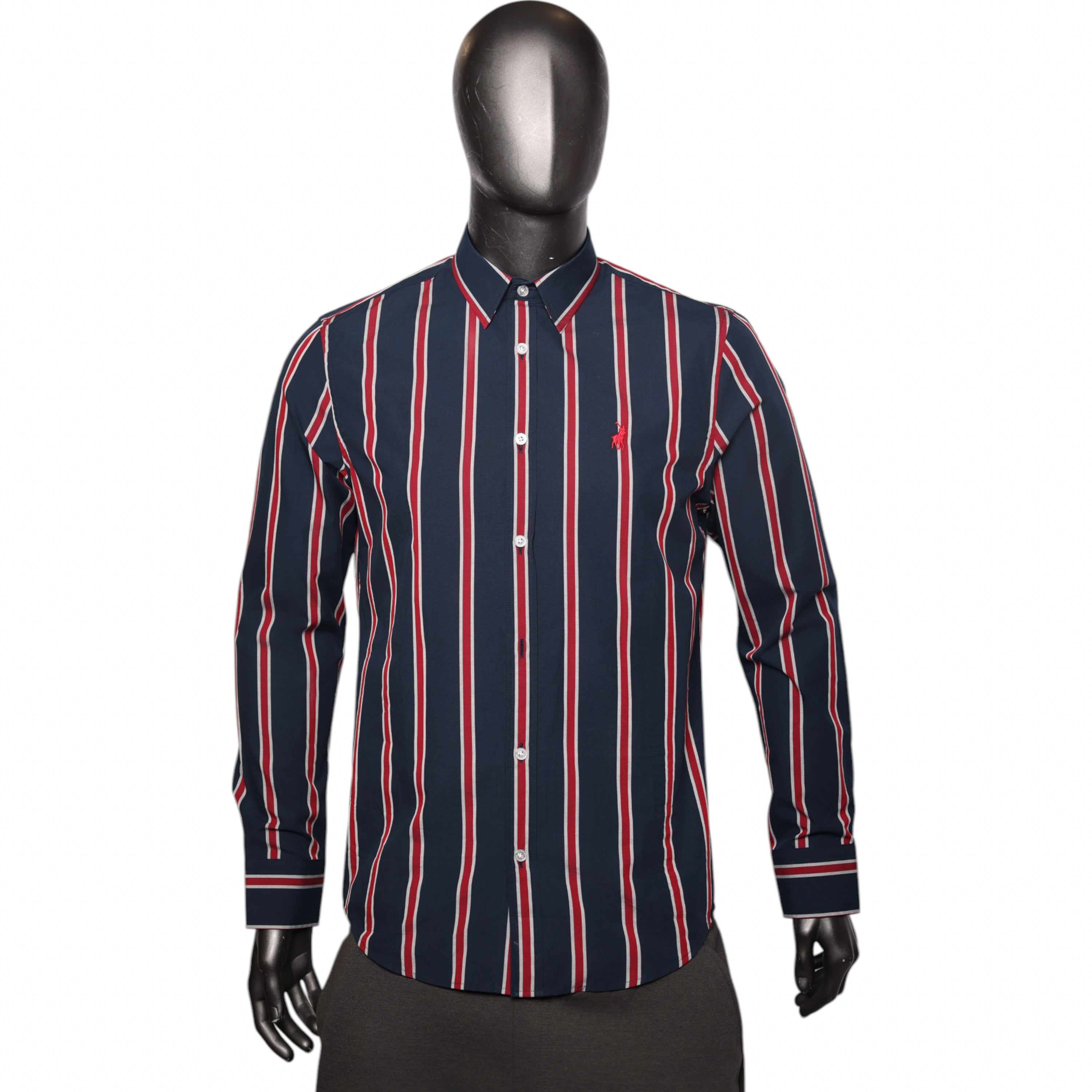 Polo Shirt Long-Sleeve Geoff Stripe Navy