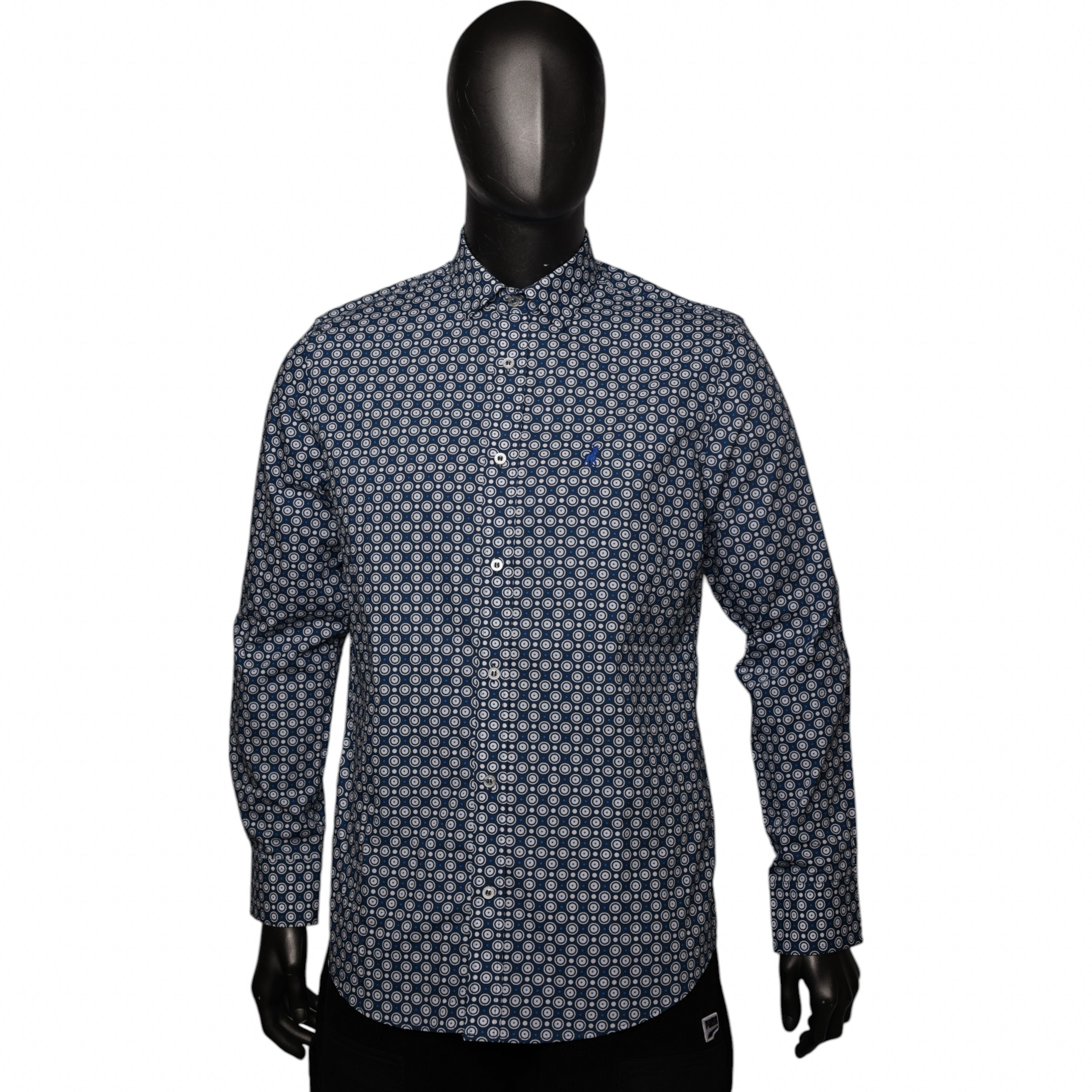 Polo Shirt Long-Sleeve Printed Geo Navy