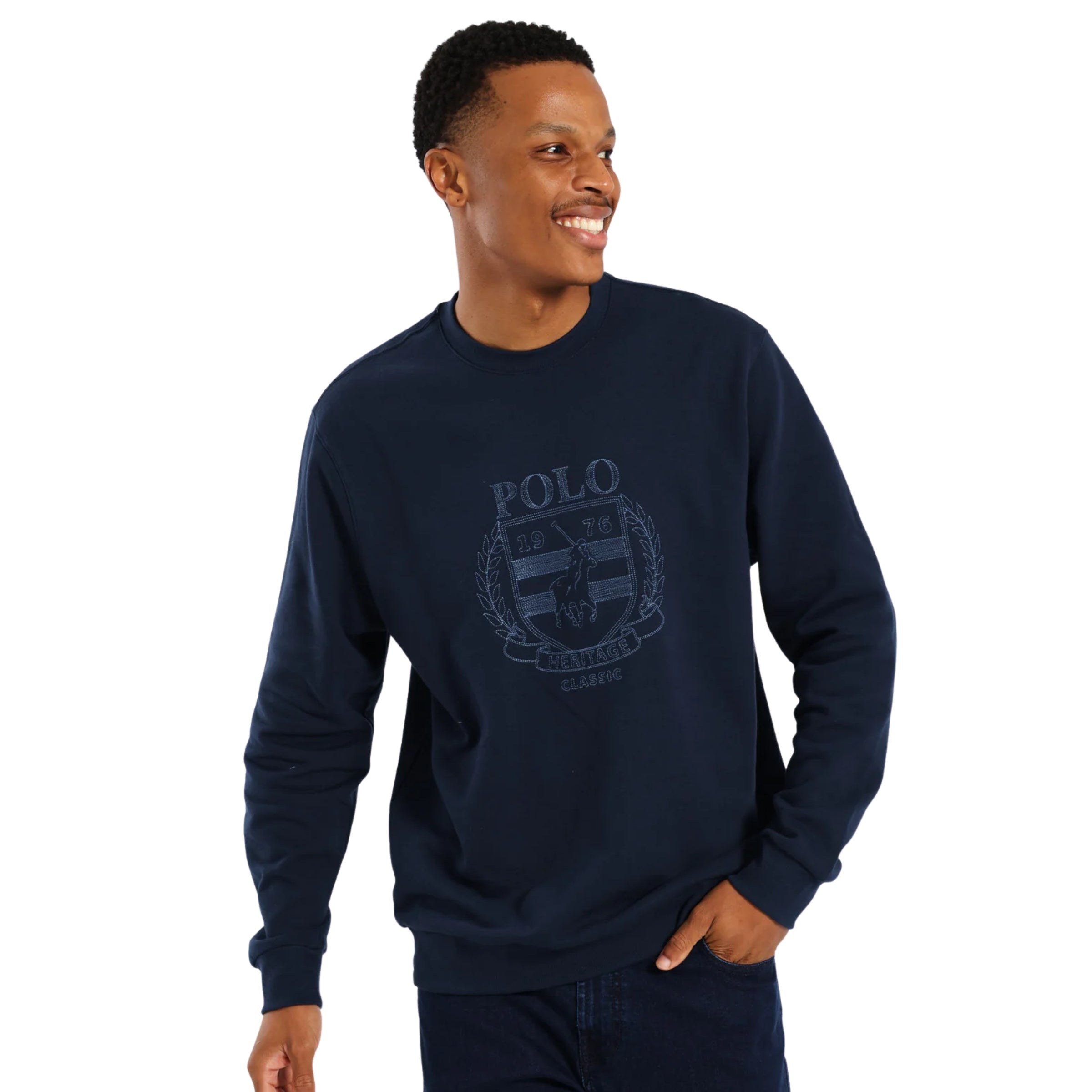 Polo Sweater Brushed Crest Embroidered Navy