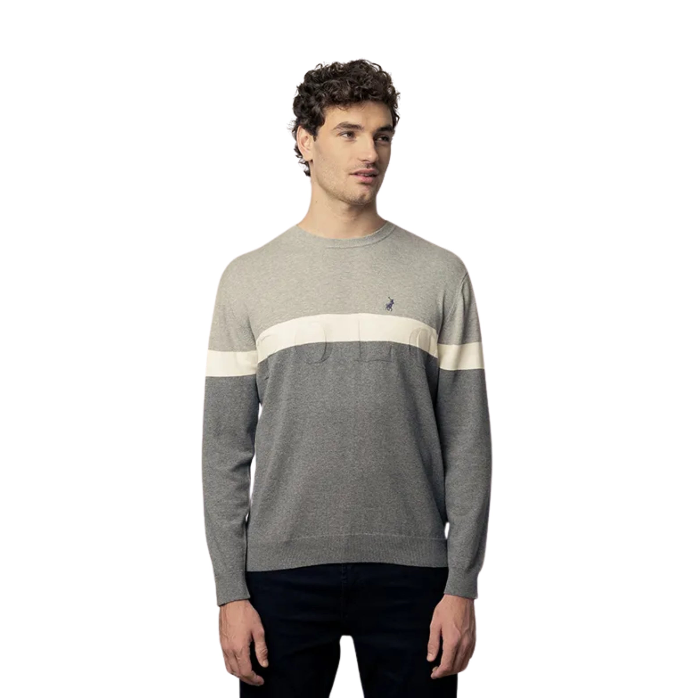 Polo Sweater Colour Block Grey Milange