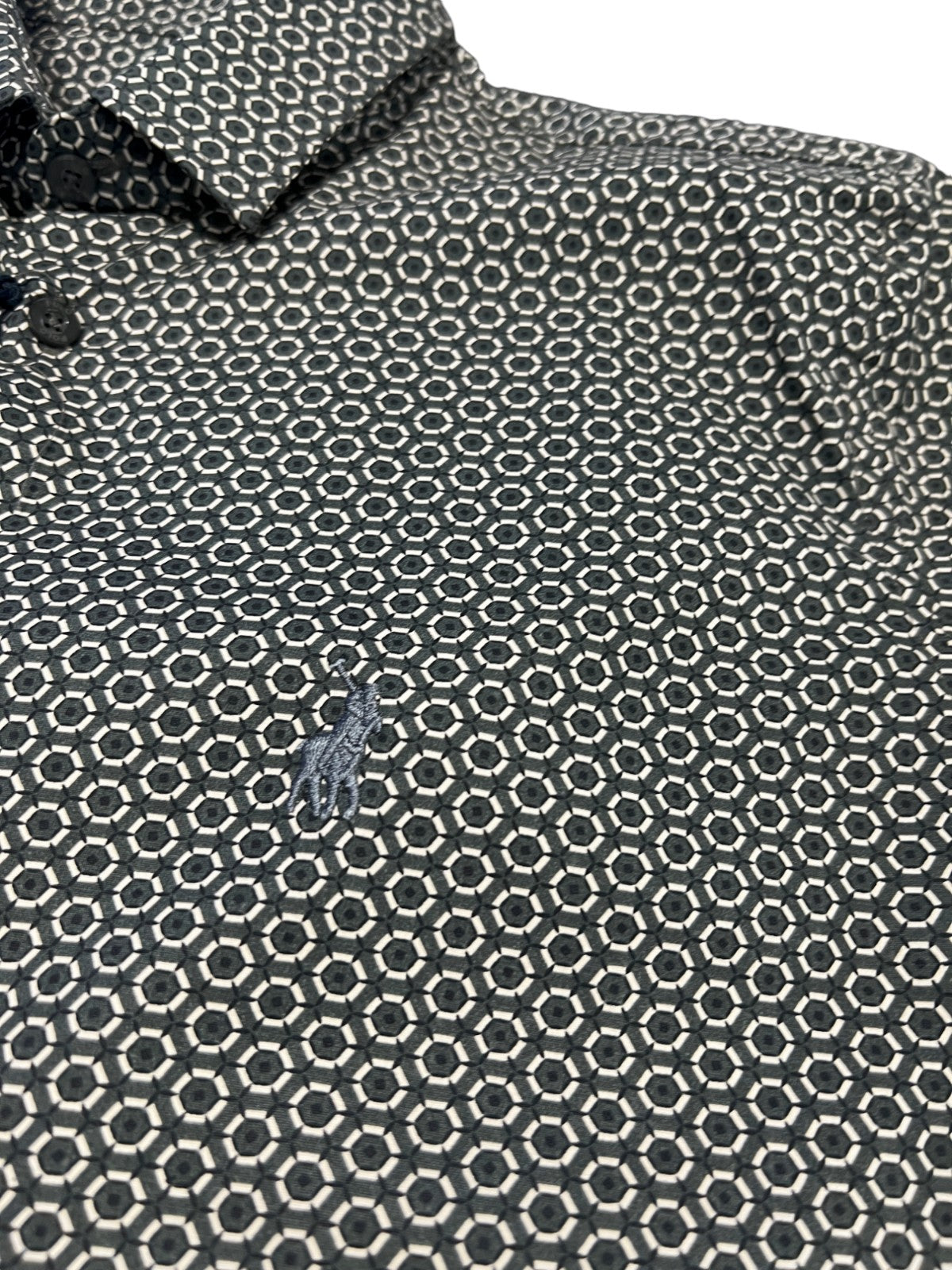 Polo Shirt Long-Sleeve Geo Print Charcoal