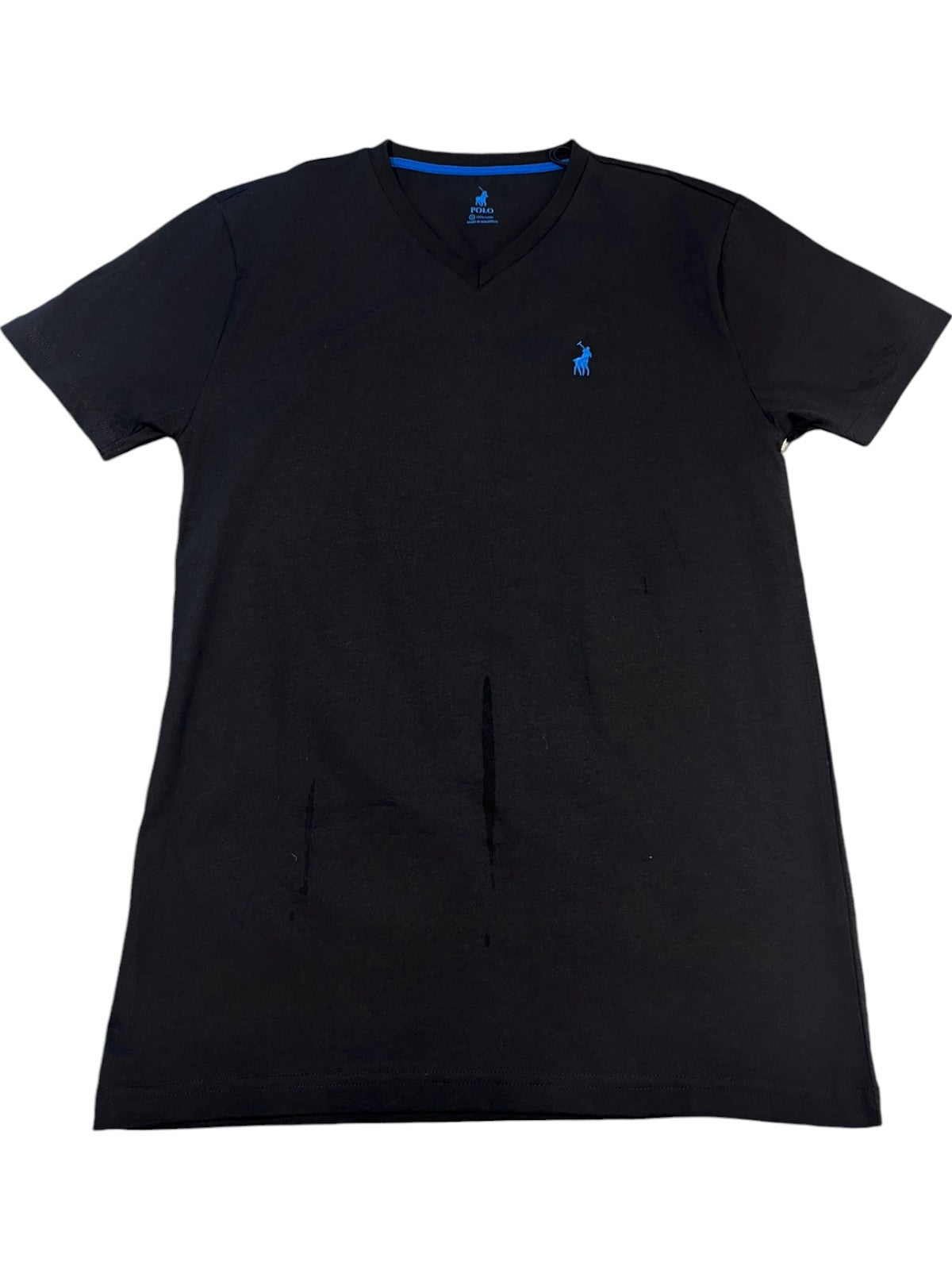 Polo T-Shirt V-Neck Blue Pony Black