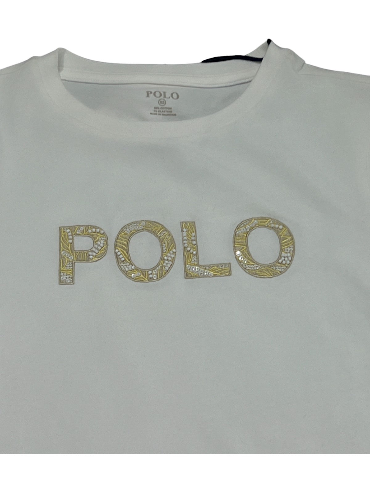 Polo T-Shirt Ladies Zoe Beaded Embroidered White