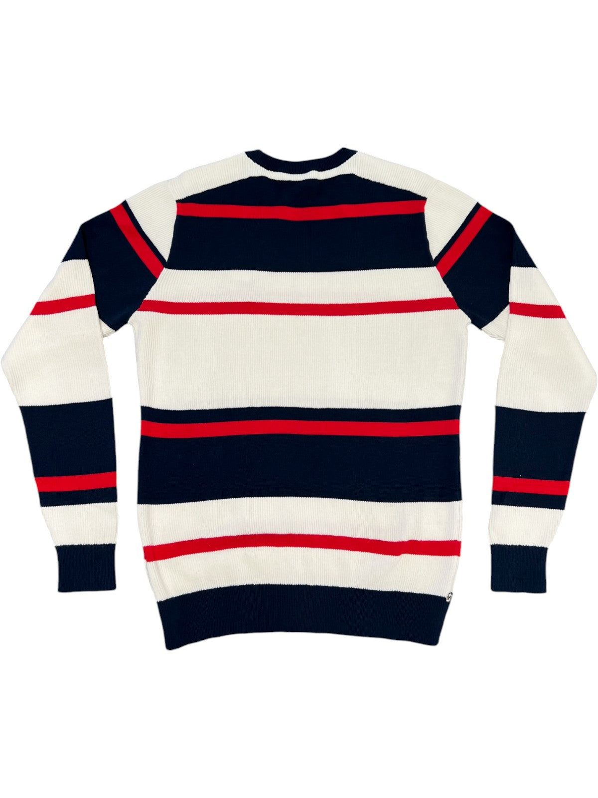 Polo Sweater Textured Stripe Logo Navy-White-Red